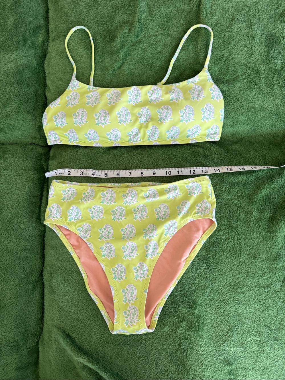 J. Crew Lime Paisley Two-Piece Bikini